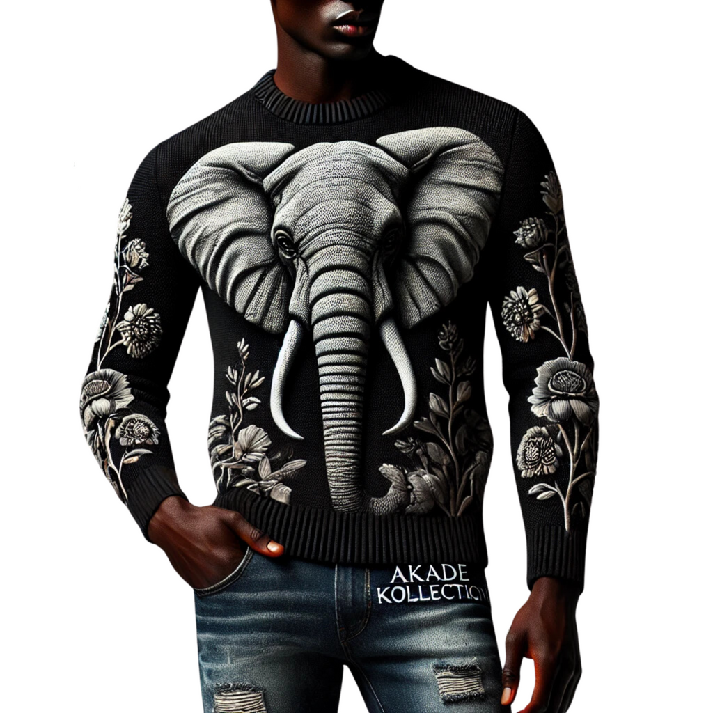 ELEPHANT EMBROIDERY CREWNECK SWEATER