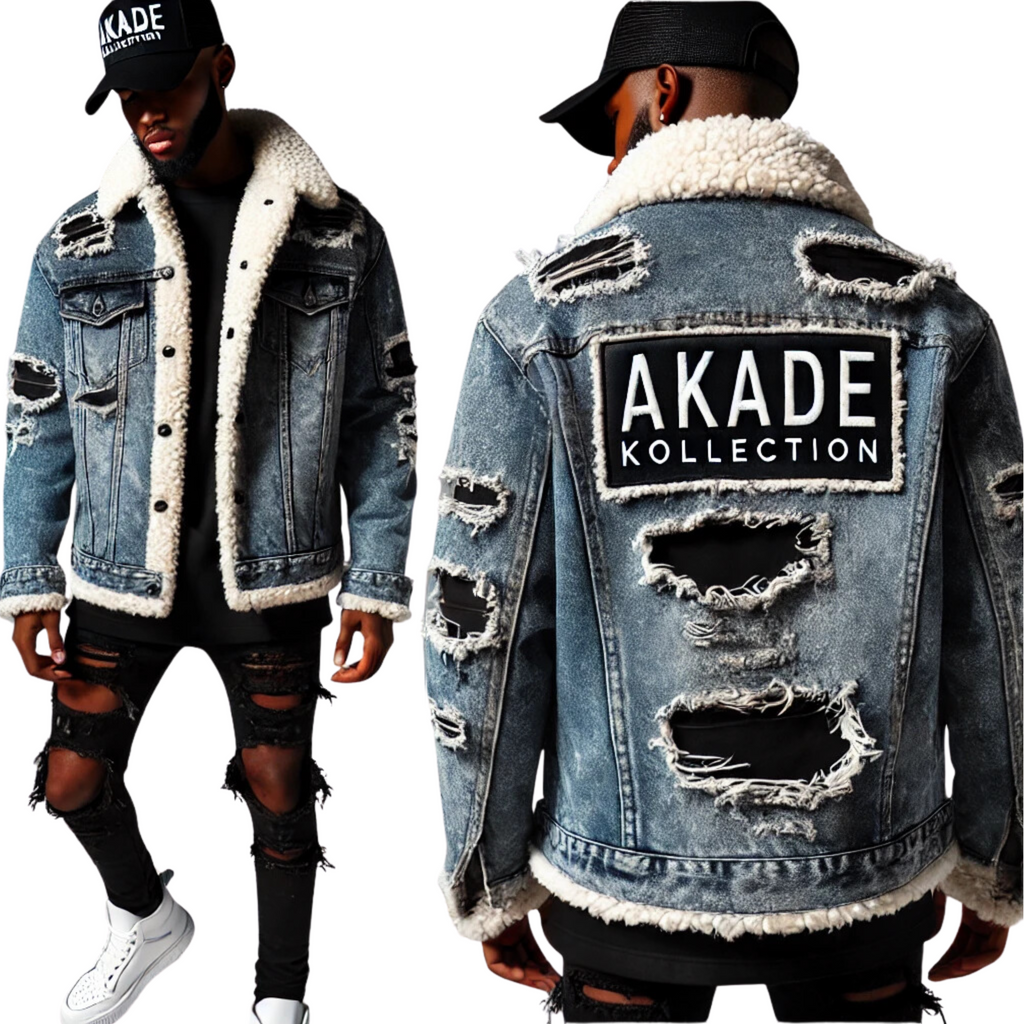 LUXE SHERPA-LINED DISTRESSED DENIM JACKET