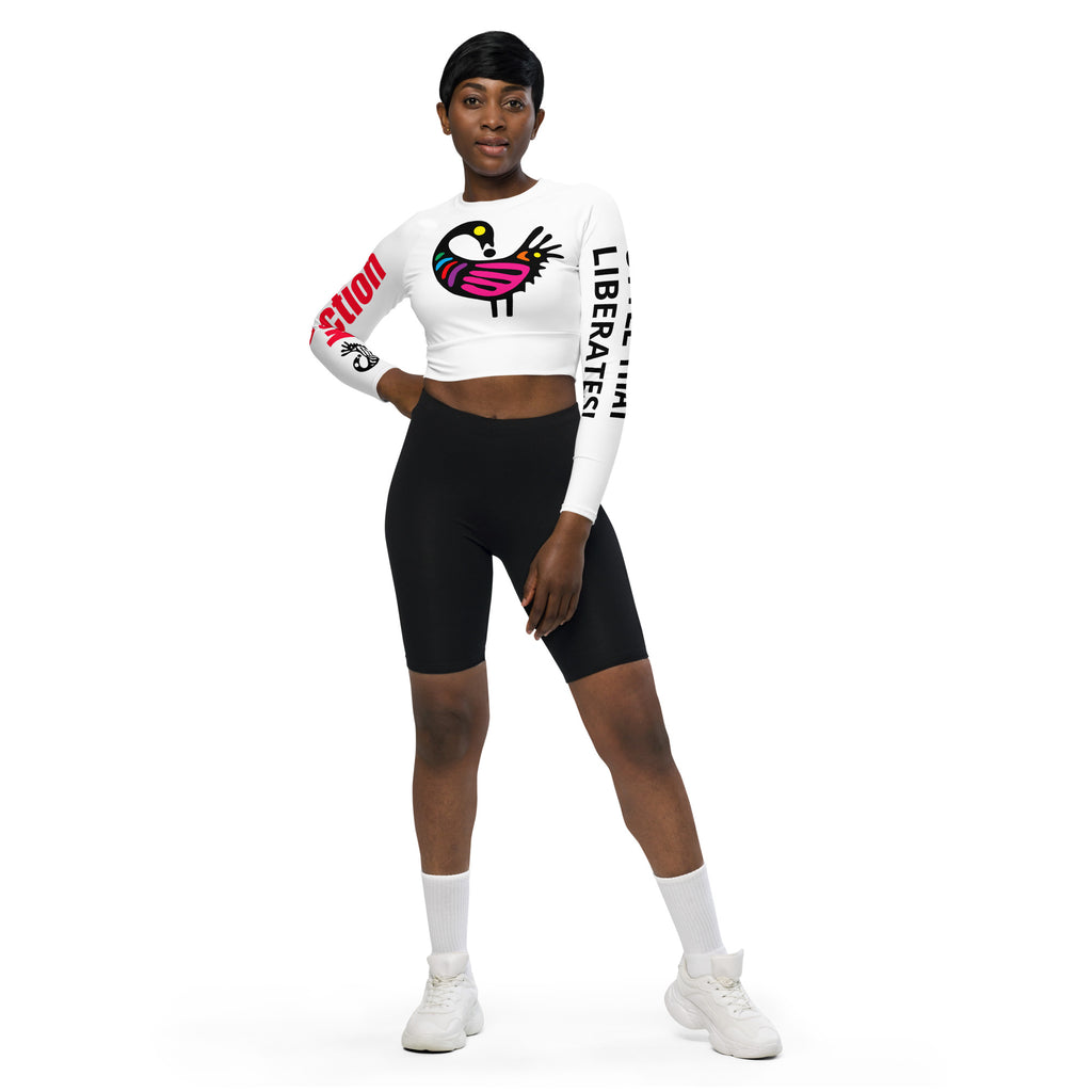 WOMEN'S RECYCLED LONG SLEEVE CROP TOP WITH SANKOFA BIRD